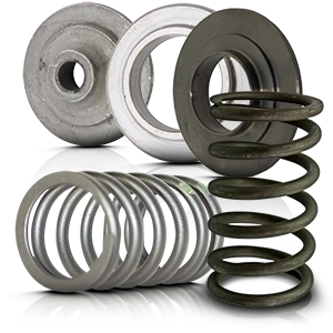 Resortes de válvula y arandelas para motores de motocicleta fabricados en acero y aluminio.
